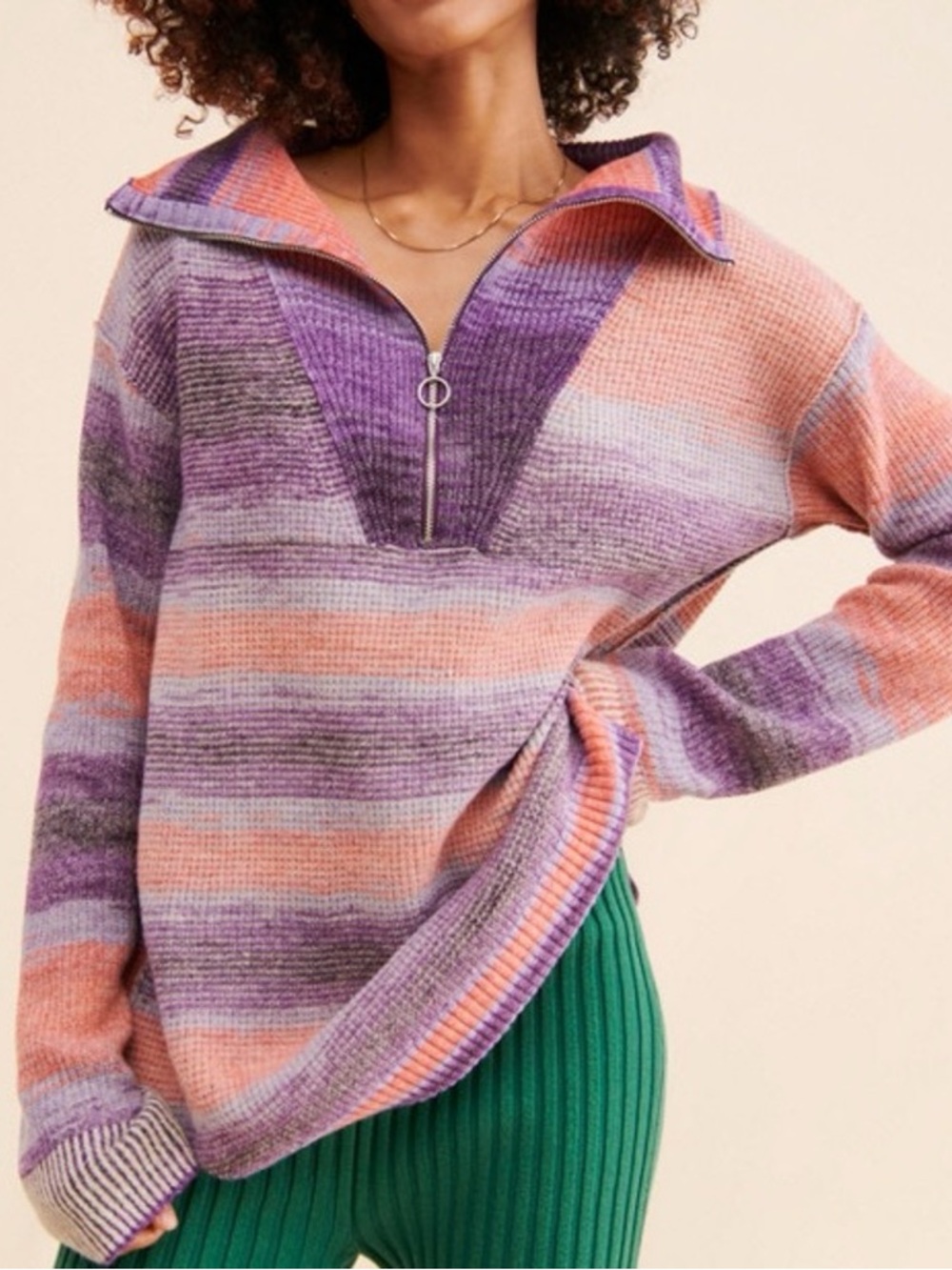 Anthropologie Daily Practice Half-Zip Tunic Sweater Orange Purple medium petite